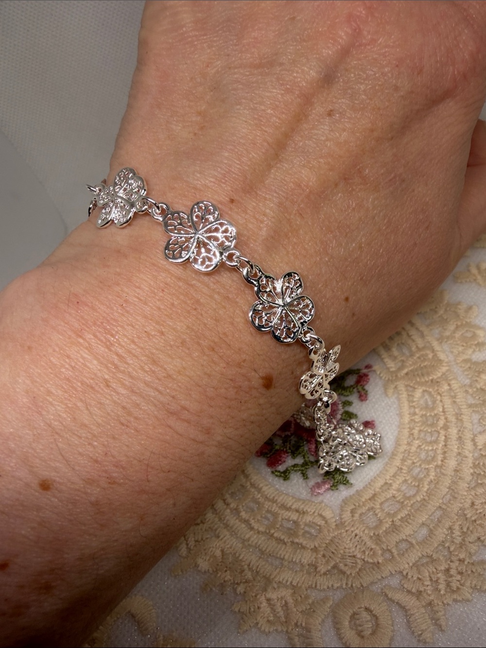 925 Sterling Silver Filigree Flower Bracelet | Romantic Cottagecore Floral
